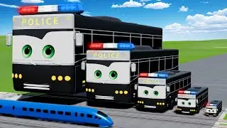 Big & Small Lightning McQueen Bus Police VS Train | BeamNG.drive