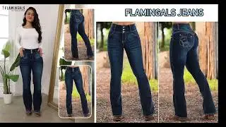 【Flamingals】Wash Stitch Detail Button Fly High Waist Bootcut Jeans#bootcutjeans #ootd #jeans