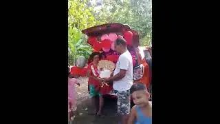 Surprised birthday money cake and bouquet for Mother 