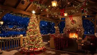 Winter Wooden Cabin with Warm Fireplace Ambience 🔥 Smooth Jazz Piano Music for Holiday Retreat