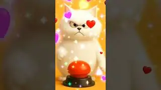 Curios white fluffy cat and red button! #cat #cute 🐈😻🔴❤️