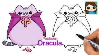 How to Draw Dracula Pusheen Eating Donut | Halloween