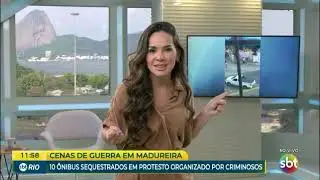 Traficantes ordenam o fechamento do comércio e param ônibus em Madureira, na Zona Norte do Rio.