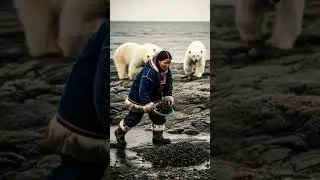 Polar bears scared the woman harvesting mussels #nature #animals #shorts