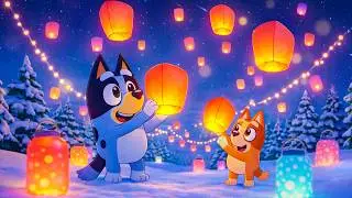 Bluey & Bingo Releasing Sky Lanterns 🎈Warm Piano Sleep Music ❄️ Snowy Night for Deep Rest
