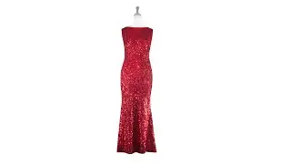 Long Cowl Back Handmade Red Sequin Dress