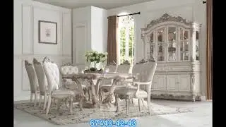 Acme 67440-42-43 7 pc Astoria grand gorsedd antique white finish wood pedestal dining table set