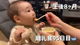 【離乳食のきろく🥣】95日目👼🏻‪‎🤍おおきなおくちでしょ？🍁/Baby food record day 95