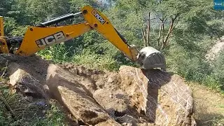 Struggle to Dig out this Massive Stone-Constructing New Mountain Road-JCB Backhoe