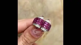 6ct Open Design Princess Cut Ruby Sapphire Wedding Band