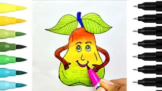 Easy steps to draw smiley guava and fill colour. 