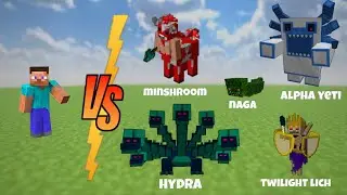 Steve vs Hydra, Minshroom, Alpha Yeti, Twilight Lich and Naga