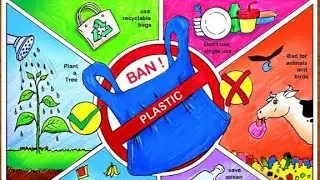 How to draw stop plastic pollution drawing || poster chart project making ideas - ban plastic