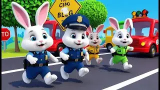 Police Bunny Guards the Crossing 🐰🚦 | 3D Animated Nursery Rhyme for Kids
