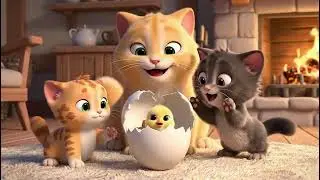 Cat Family Finds a Lost Egg and Welcomes a Duckling Friend