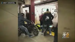 NYPD Searching For Suspects After Video Shows People Riding Motorized Bikes Onto F Train