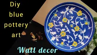 Diy hand painted wall hanging plate | how to make blue pottery painting | upcycled old plastic plate