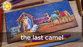 The Last Camel: Colored Pencil Nativity Card (Slimline)