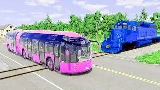 Triple Flatbed Trailer McQueen Transportation with Truck -  Cars vs Train - BeamNG #8