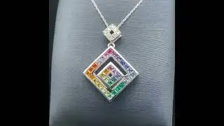 1.75 Carat Natural Rainbow Sapphire & Diamond Geometric Double Drop Pendant Necklace