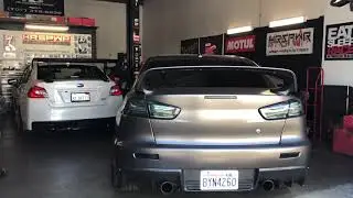 MITSUBISHI EVO X vs. SUBARU STI - COLD START BATTLE! EXHAUST SOUNDS!