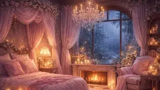 Princess Bedroom Ambience 🌸 ✨ Cozy Fireplace & Gentle Rain | Sleep, Study, Relax (4 Hours)