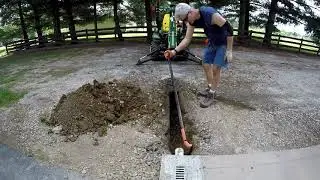 John Deere 1025R channel drain drywell phase 7 trench flood and drywell 1 install