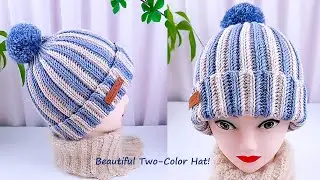 Two-Color Crochet Winter Hat ❄️ | Easy Bellflower Stitch Beanie Tutorial for Beginners
