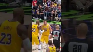 Luka and LeBron celebrate Luka impossible 3 ball from downtown