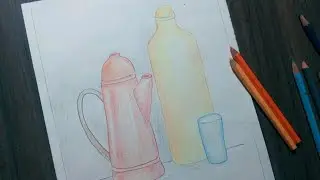 Still Life Object Drawing | Colour Pencil Drawing | Jug,Bottle & Glass Drawing