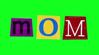 Mom word on green screen background made of magazine cut letters moving in funny stop motion