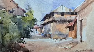 Easy village watercolor painting | CSA Fine Art