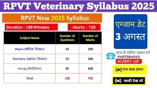 RPVT 2025 Syllabus | Rajasthan Veterinary Syllabus 2025 | RPVT Application Form 2025 #rpvt2025 #rpvt