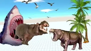 Horror shark vs hippo || hunting shark||Shark vs Hippo - Ultimate Animal Battle Simulator