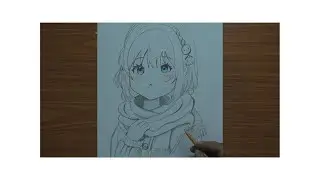Drawing Anime Girl With Blue Eyes Wearing Scarf / Step by Step Drawing Tutorial /