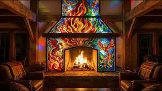 Majestic Stained Glass Fireplace | Elegant Living Room Ambience