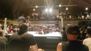 Donavan Dijak with a Chris Dickinson assisted chokeslam backbreaker on JT Dunn.  Beyond Wrestling.