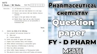 Pharmaceutical chemistry | Question paper summer 2017 | FY-D.PHARM | MSBTE