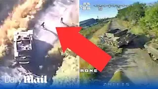 Ukraine kamikaze drones eliminate Russian troops fleeing broken tank near Bakhmut
