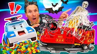 🚂👻 Un train fantôme garde les bonbons d'Halloween 💀 Jeux pour garçons avec Robocar POLI