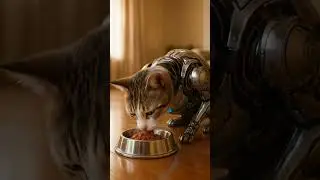 Fueling up the system. Even a cyber-kitty needs a dinner break #robotcat #cat