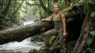 She Built a Secret House Inside a Tree Trunk Over a Waterfall | Survival Shelter ASMR