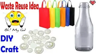 DIY Empty Bottle Decoration Ideas || Wine Bottle Wrapping Using Carry Bag