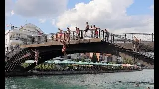 So Many People Jumping! Popular River Drim Bridge Jump in Struga, North-Macedonia