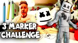 3 Color Marker Challenge with Marshmello, Fortnite, and Lego Batman Characters