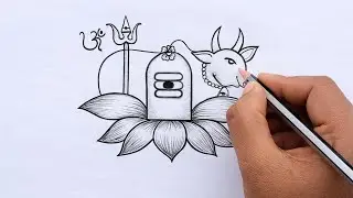 Maha Shivaratri Rangoli from 5×7 dots easy/ How to draw a Shiva lingam and Ox/Shivaratri drawing