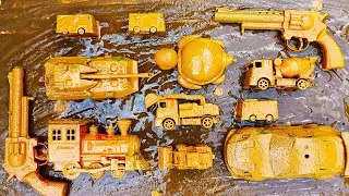 Membersihkan Mainan Mobil Kotor, Mobil Polisi, Truk Molen, Excavator, Crane, Mobil Derek, Bus Tayo