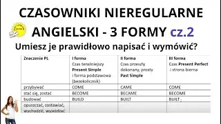 ANGIELSKIE CZASOWNIKI NIEREGULARNE część 2 - Naucz się prawidłowo pisać i wymawiać czasowniki!