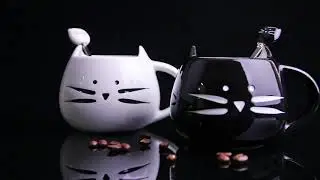 Cute cat mug with kitten spoon