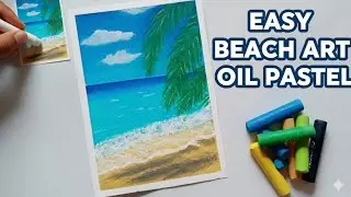 Step by step:ocean waves with palm tree oil pastel scenery drawing//How to draw Beach landscape Art
